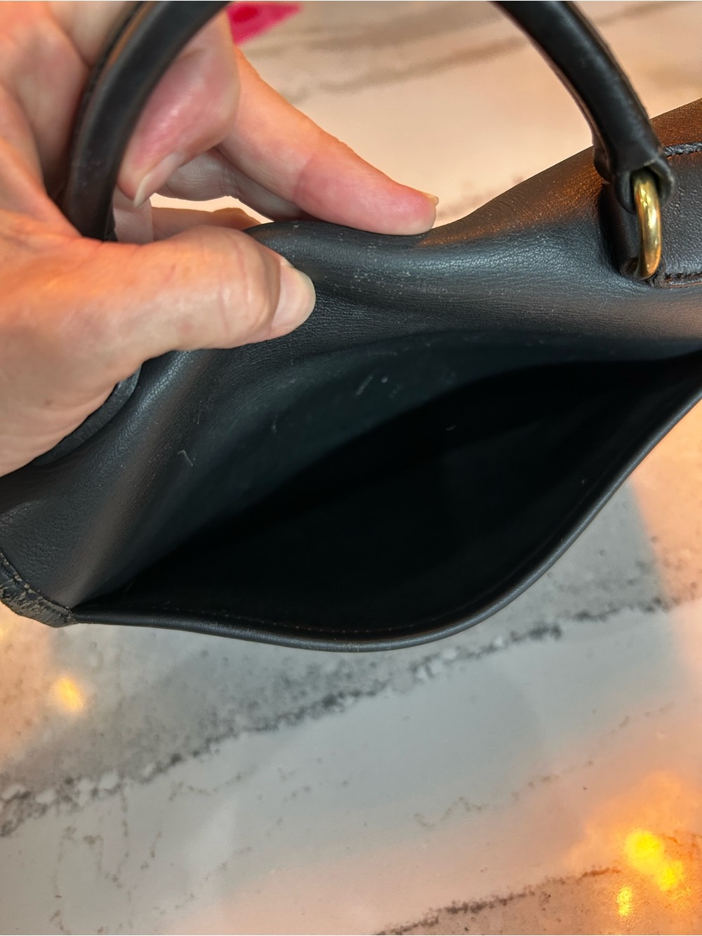Kirkland Signature Black Leather Top-Handle Satchel with Gold-Tone Turn Lock - Picture 9 of 10